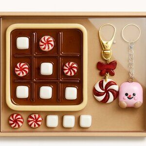 Hot Cocoa Tic Tac Toe Board – Marshmallow & Peppermint Pieces – Unique Gift – Cl